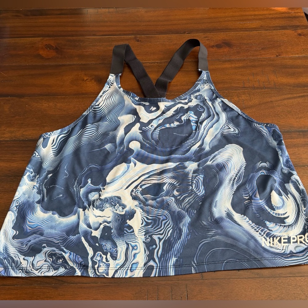 Nike Pro Dri-FIT Blue Abstract Print Sports Bra – Size L